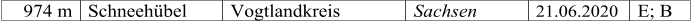 974 m Schneehbel Vogtlandkreis Sachsen 21.06.2020 E; B