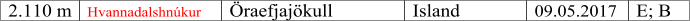 2.110 m Hvannadalshn�kur �raefjaj�kull Island 09.05.2017 E; B